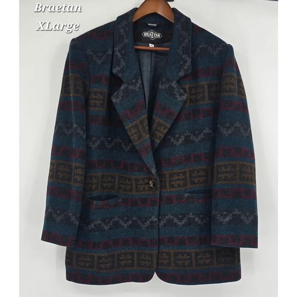 Vintage 90's Braetan Wool Blend Southwestern Blazer Jacket – XL - Picture 1 of 4